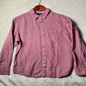 Banana Republic Spring Linen Button Up Shirt Men's L Red White Slim Fit Coastal